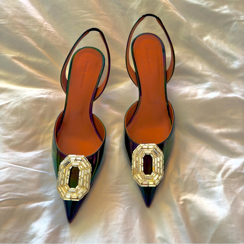 Amina Muaddi Camelia Crystal Halter Slingback mules 38